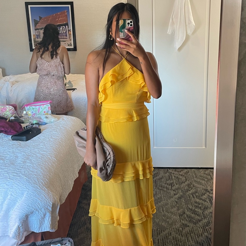 AFRM yellow ruffle maxi dress